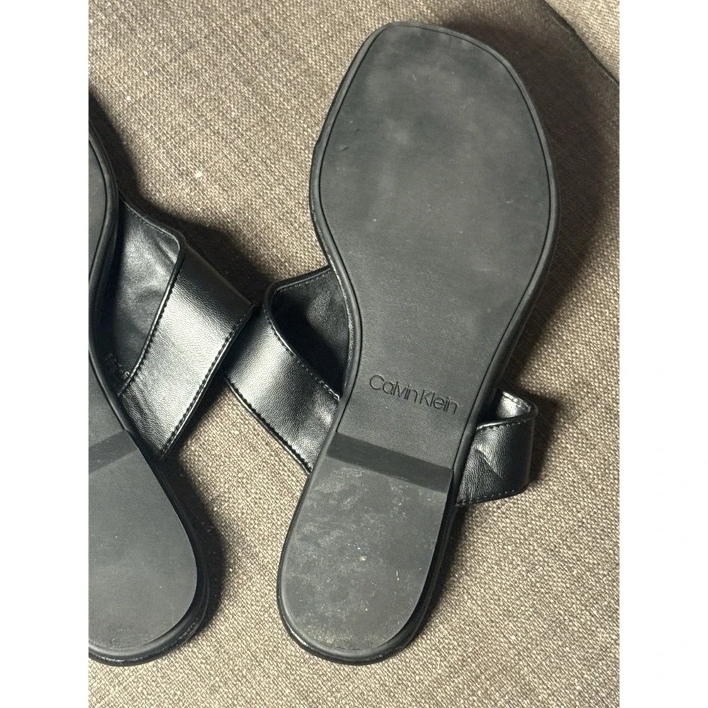 CK embossed black leather sandals 9 Calvin Klein
